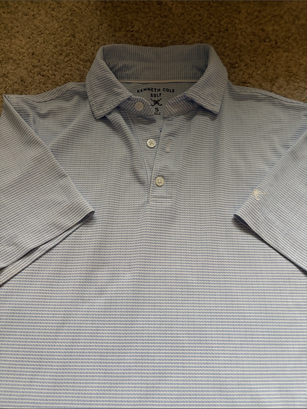 Kenneth Cole Light Blue Micro-Print Polo Men’s Small